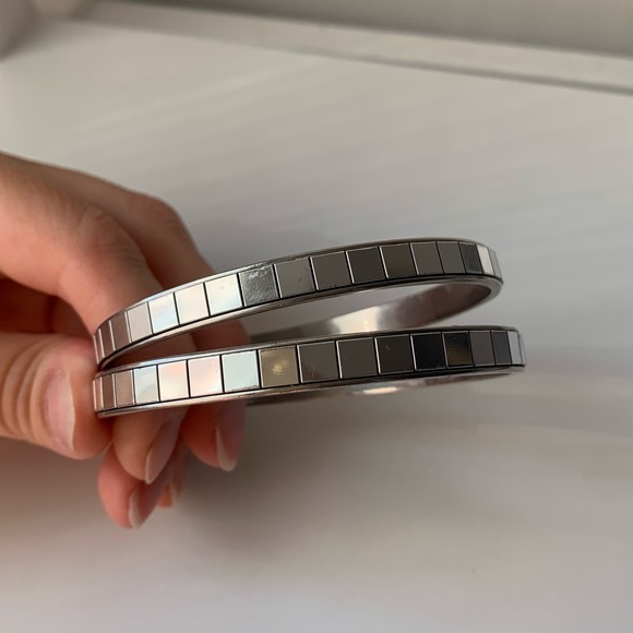 Two silver tone mirrored bangles - Picture 3 of 8
